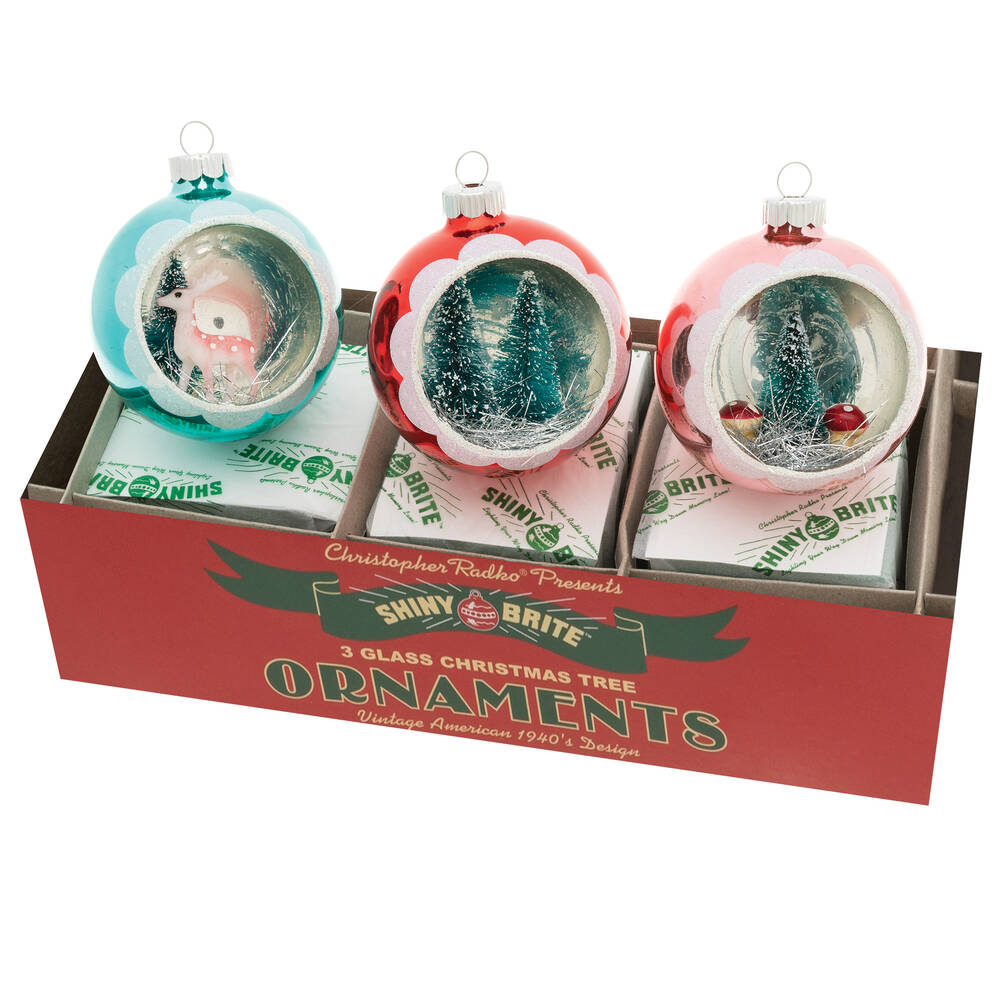 Shiny Brite Ornaments Scene Rounds Festive Fete  - Boxed