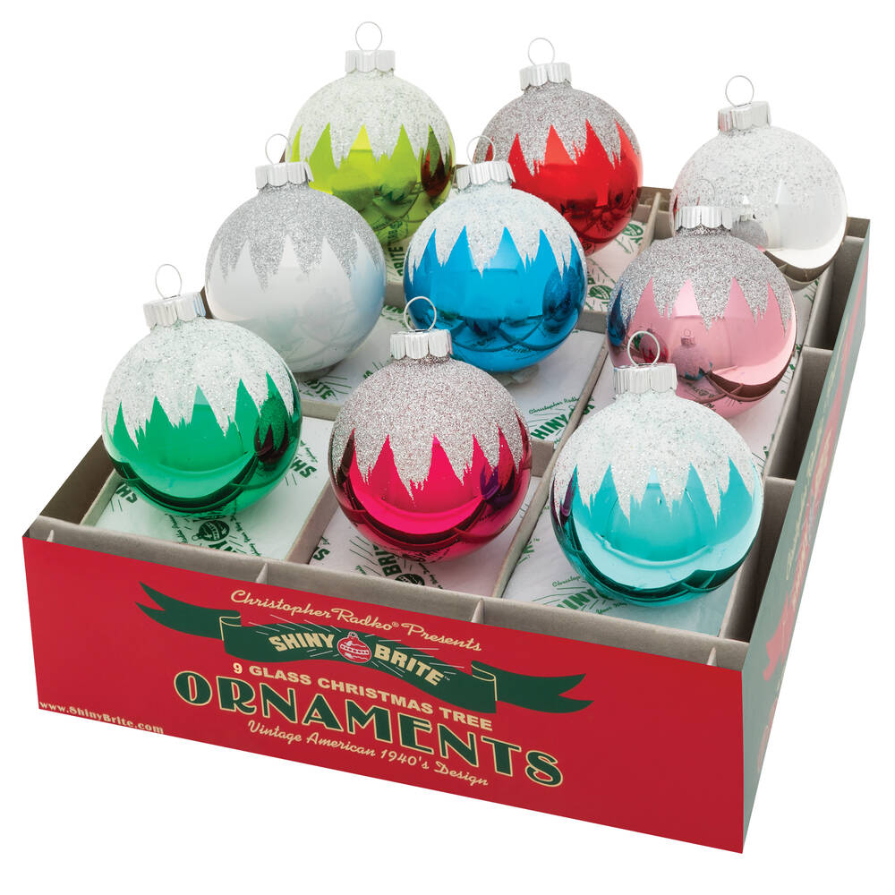 Shiny Brite Ornaments Snowcap Rounds Festive Fete  - Boxed
