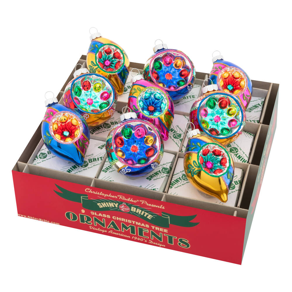 Shiny Brite Ornaments Decorated Reflector Rounds & Tulips - Cc - Boxed