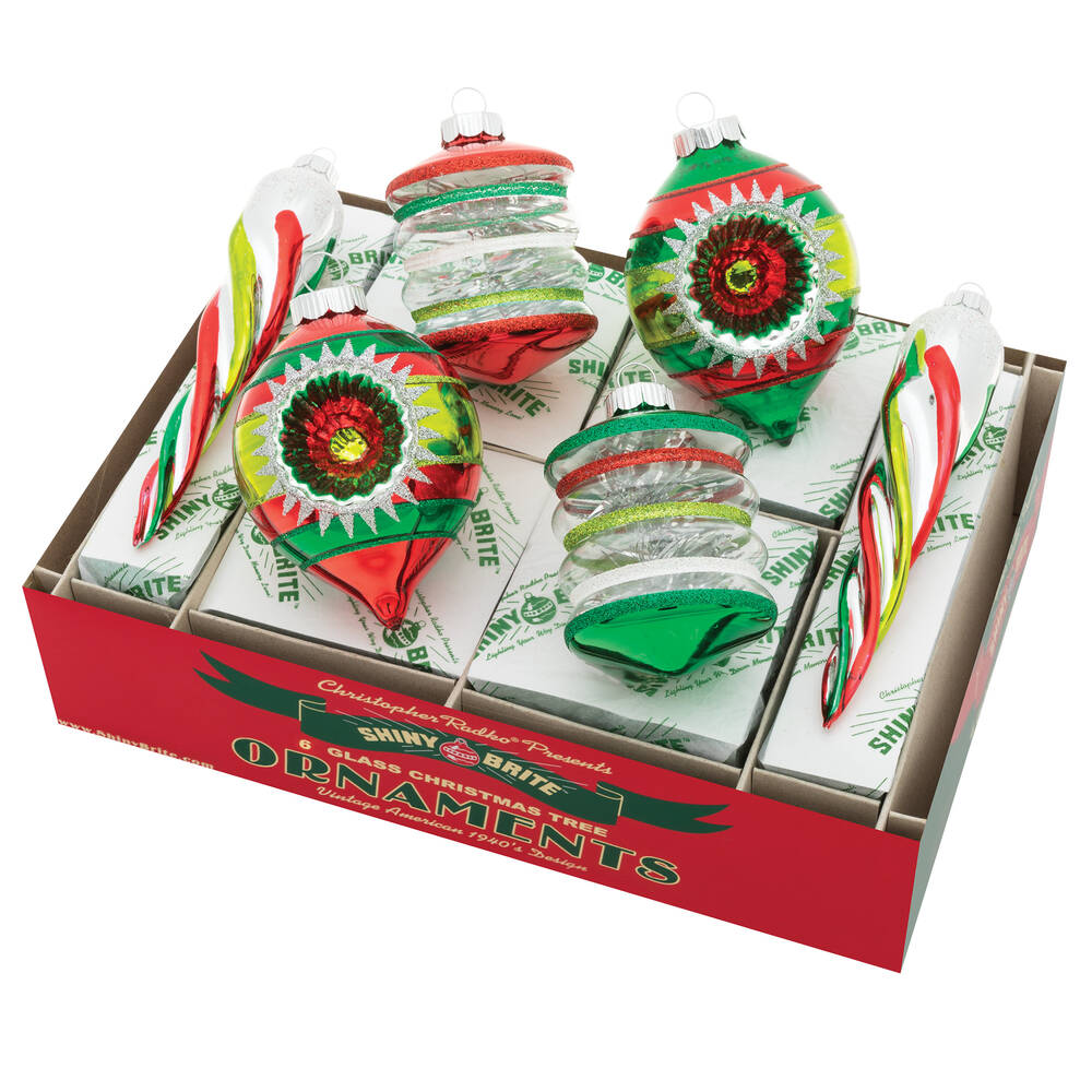Shiny Brite Ornaments Mixed Shapes /Sizes -Hs - Boxed