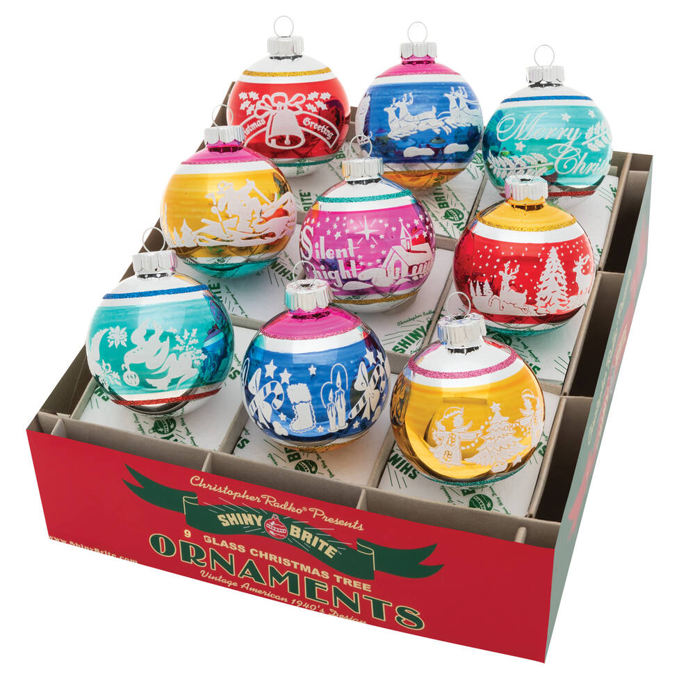 Shiny Brite Ornaments Sig Flocked Rounds Christmas Confetti  - Boxed