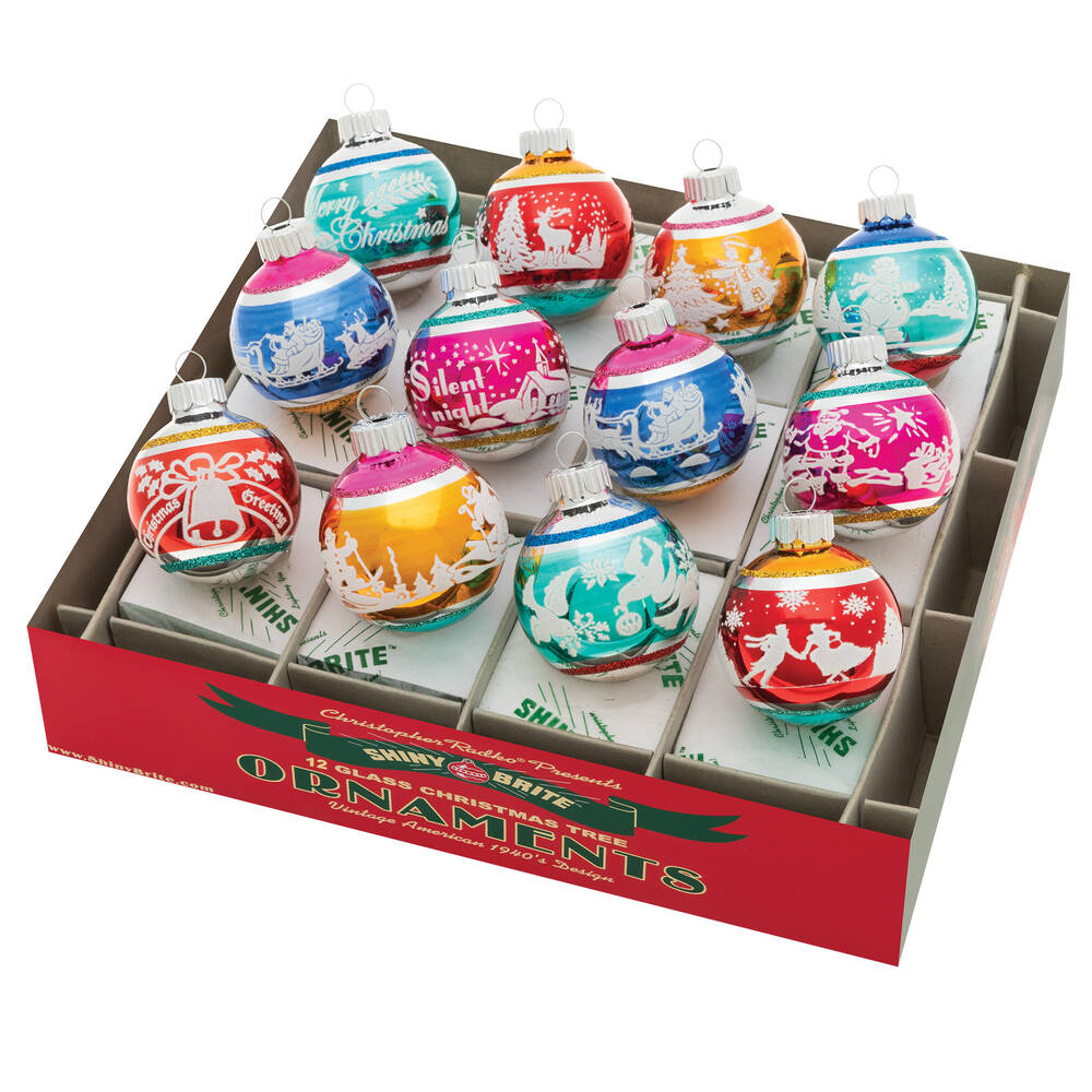 Shiny Brite Ornaments Sig Flocked Rounds Christmas Confetti  - Boxed