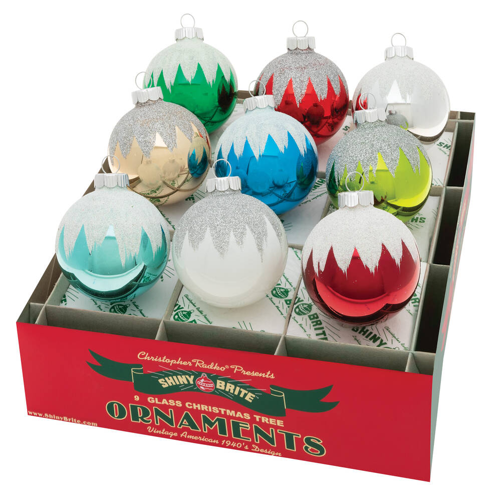 Shiny Brite Ornaments Snowcap Rounds Holiday Splendor - Boxed