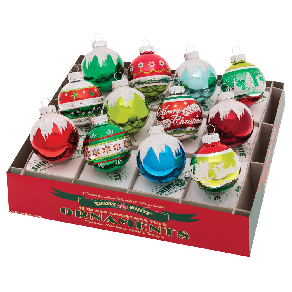 Shiny Brite Ornaments Decorated Round Holiday Splendor  - Boxed
