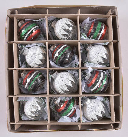 Shiny Brite Ornaments Ball Small Strpes/Snow Capped - With Box by Christopher Radko