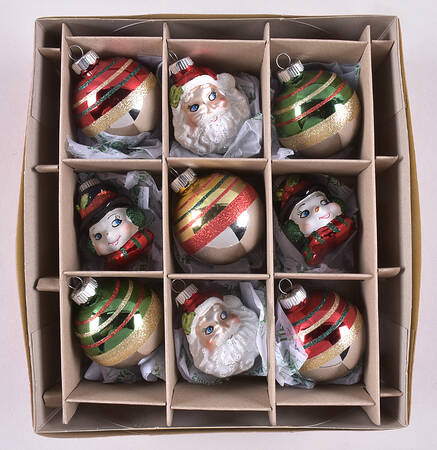 Shiny Brite Ornaments Snowman/Santa/Balls - With Box by Christopher Radko