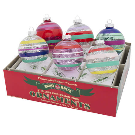 Shiny Brite Ornaments Decorated Rounds-Vivid Vintage - With Box Bx313
