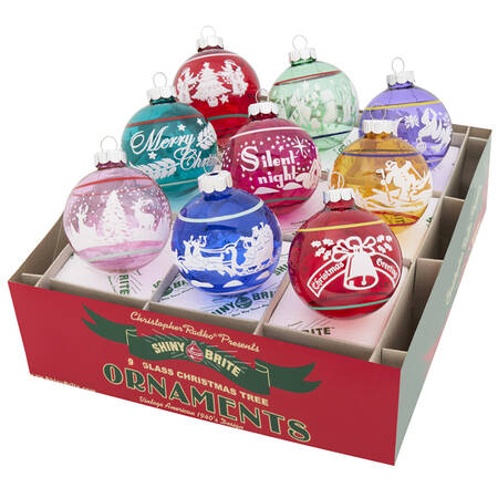 Shiny Brite Ornaments Signature Flocked Rounds-Vivid Vintage - With Box