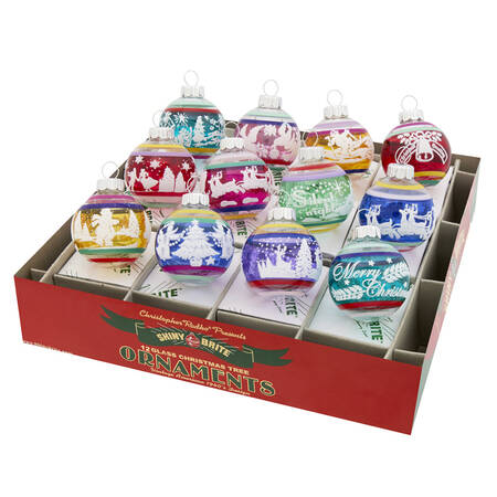 Shiny Brite Ornaments Signature Flocked Rounds-Vivid Vintage - With Box