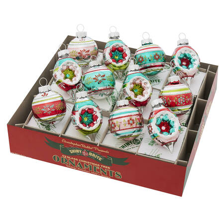 Shiny Brite Ornaments Decorated Rounds & Shapes-Festive Fete - With Box