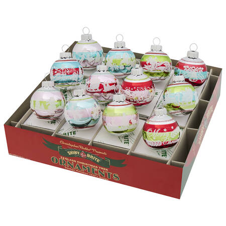 Shiny Brite Ornaments Signature Flocked Rounds-Festive Fete - Boxed