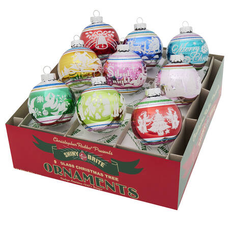 Shiny Brite Ornaments Signature Flocked Rounds-Christmas Confe - Boxed