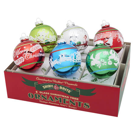 Shiny Brite Ornaments Signature Flocked Rounds-Holiday Splendo - With Box by Christopher Radko