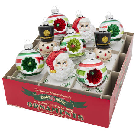 Shiny Brite Ornaments Reflector Rounds & Figures-Holiday Splen - With Box by Christopher Radko