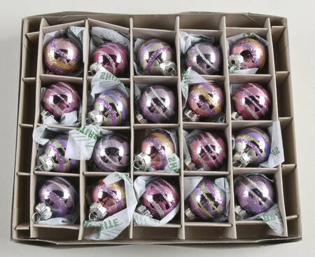 Shiny Brite Ornaments Mini Balls Pink&Silver Stripes - Boxed