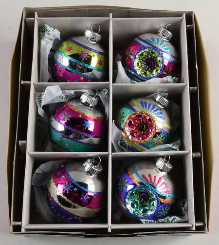 Shiny Brite Ornaments Decorated Rounds With Reflectors - With Box Bx341