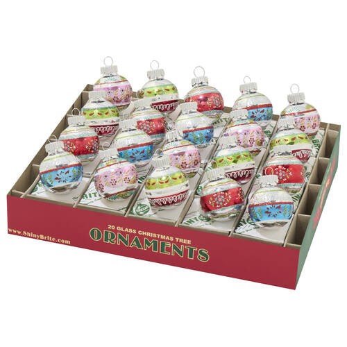 Shiny Brite Ornaments Festive Fete Decorated Rounds - With Box Bx359
