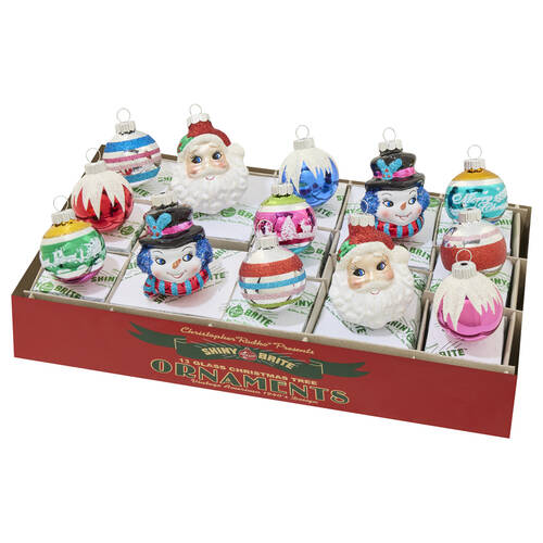 Shiny Brite Ornaments Confetti Figures & Decorated Rounds - With Box Bx355