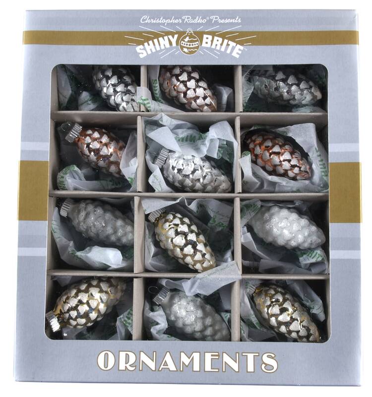 Shiny Brite Ornaments Pinecones-White/Gold/Rose Gold - Bx370 With Box