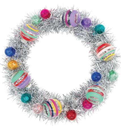 Shiny Brite Ornaments Silver Tinsel Wreath W/Rounds-Vivid Vint - Boxed