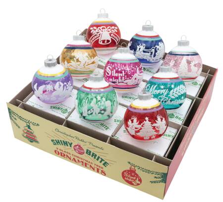 Shiny Brite Ornaments Signature Flocked Rounds-Vivid Vintage - Boxed