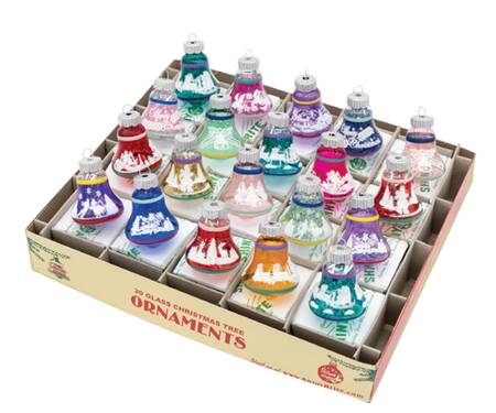 Shiny Brite Ornaments Signature Flocked Bells-Vivid Vintage  - Boxed