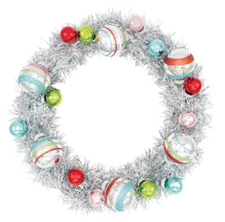 Shiny Brite Ornaments Silver Tinsel Wreath W/Rounds-Festive Fe - With Box Bx417