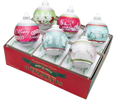 Shiny Brite Ornaments Signature Flocked Rounds-Festive Fete - With Box Bx412