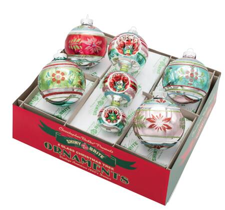 Shiny Brite Ornaments Decorated Rounds&Shape-Festive Fete - Bx411 With Box