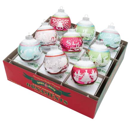 Shiny Brite Ornaments Signature Flocked Rounds-Festive Fete - Boxed