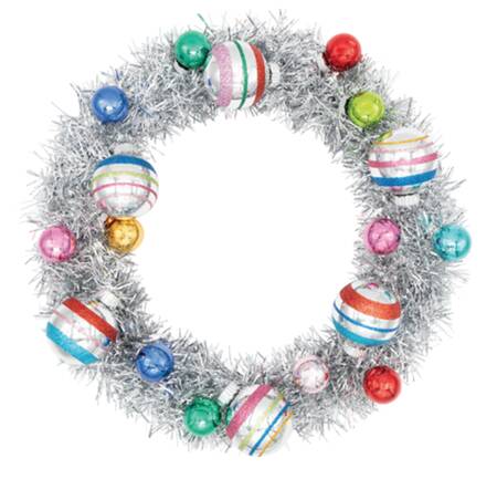 Shiny Brite Ornaments Silver Tinsel Wreath W/Rounds-Cc  - Box403 With Box
