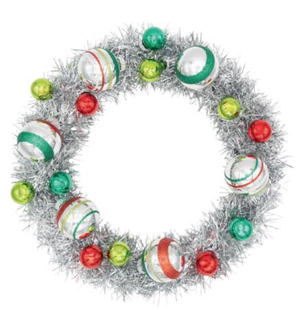Shiny Brite Ornaments Silver Tinsel Wreath W/Rounds-Holiday Sp - Boxed