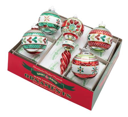 Shiny Brite Ornaments Decorated Rounds&Shapes-Holiday Splendor - With Box Bx381