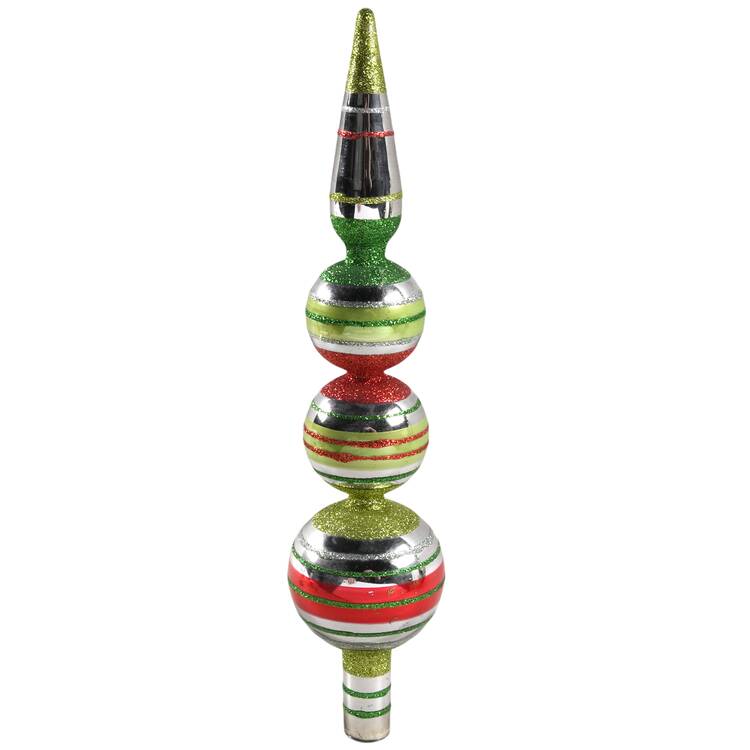 Shiny Brite Ornaments Finial Striped  Red/Green/White - Bx431 With Box