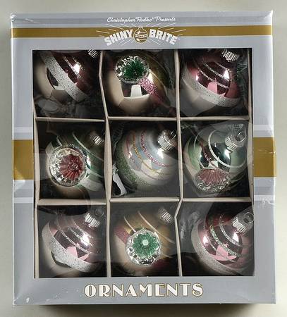 Shiny Brite Ornaments Large Green/Gold Striped - Boxed