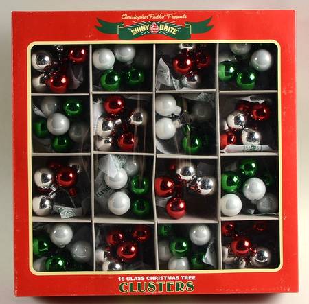 Shiny Brite Ornaments Clusters Red/Grn/Whit/Silver - Boxed