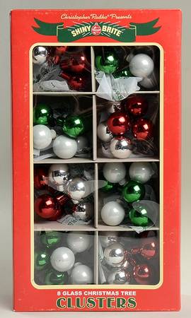 Shiny Brite Ornaments Clusters Red Green White Silver - Boxed