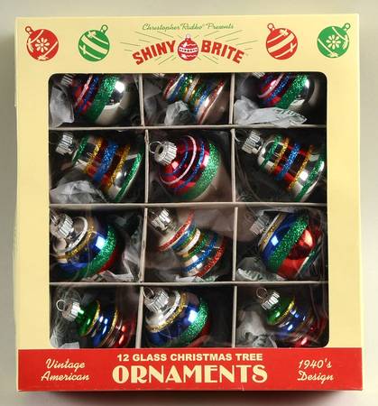 Shiny Brite Ornaments Multi Shape Striped Ornaments - Boxed