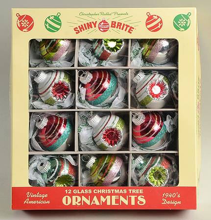Shiny Brite Ornaments Striped Silver Balls - Boxed by Christopher Radko