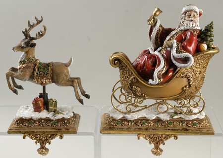 Santa's Wishes Santa & Reindeer-2pc Stocking Holder Set - Boxed