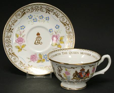 Royal Collection Royalty Giftware Queen Mother Memorial Cup & Saucer - With Box