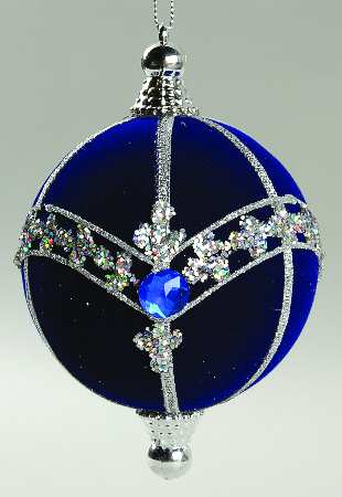 Grandeur Blue Velvet Jeweled Ornament - No Box