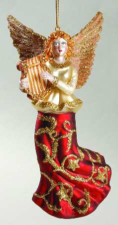 Grandeur Angel With Harp-Blown Glass - No Box