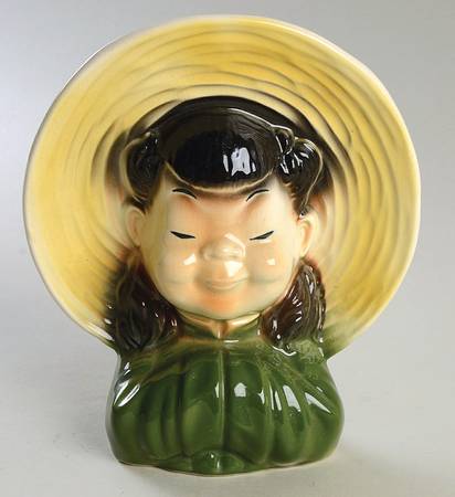 Royal Copley Head Vases Girl-Yellow Hat & Green Dress - No Box