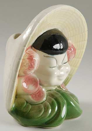 Royal Copley Head Vases Asian Girl W/ Green Dress - No Box