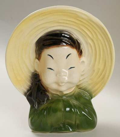 Royal Copley Head Vases Boy-Yellow Hat & Green Shirt - No Box