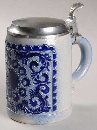 German Steins & Cups Cobalt Flower-Saltglaze - No Box