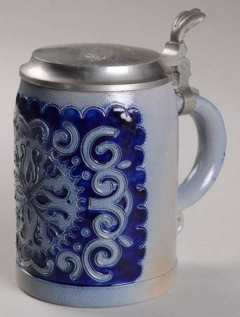 German Steins & Cups Cobalt Flower-Saltglaze - No Box