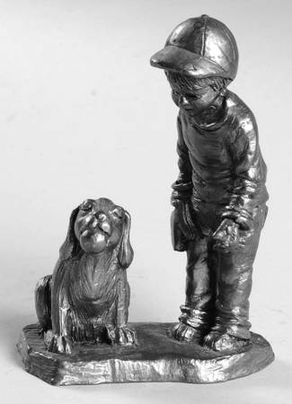 Pewter Figurines Justin With Bone,Dog With Ball - No Box