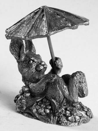 Pewter Figurines 1 Rabbit With Umbrella,Corky - No Box